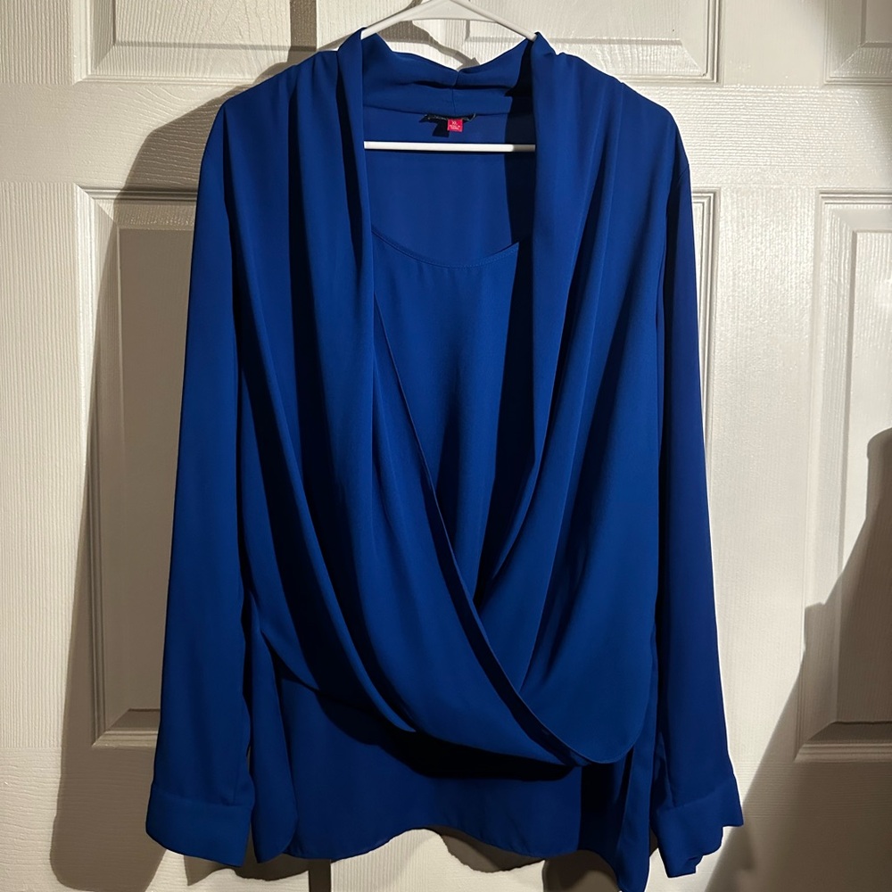 Elegant Draped Blue Blouse